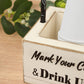 Whitewashed Wooden Solo Cup Holder with Black Marker Pen, 5.5" Square Rustic Farmhouse Party Cup Dispenser Box with Mark Your Cup and Drink Up Print