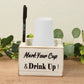 Whitewashed Wooden Solo Cup Holder with Black Marker Pen, 5.5" Square Rustic Farmhouse Party Cup Dispenser Box with Mark Your Cup and Drink Up Print
