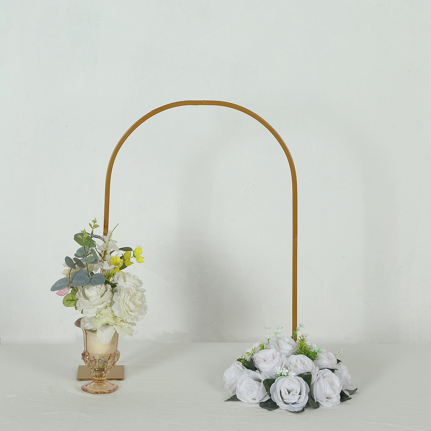 35" Gold Metal Chiara Arch Wedding Cake Display Stand with Rounded Top, Flower Balloon Frame Table Centerpiece with Detachable Base