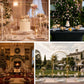 Gold metal Chiara arch wedding cake display stand with rounded top.