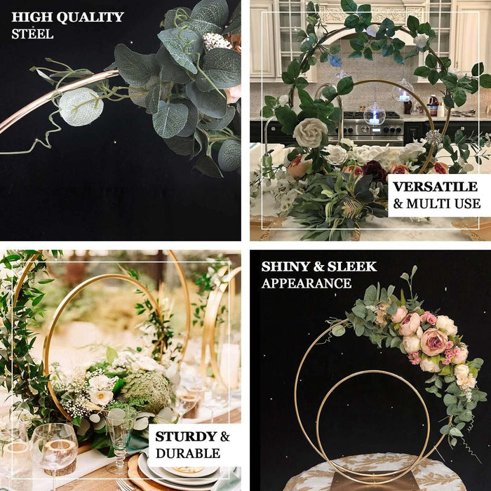 24" | 16" Gold Double Metal Hoop Wedding Centerpiece, Flower Stand