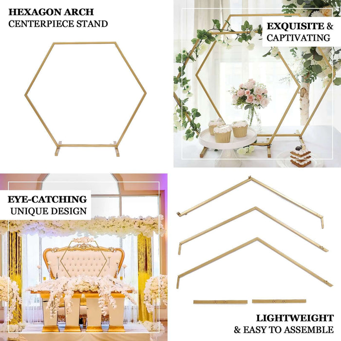 24" Gold Hexagon Table Wedding Arch Centerpiece Stand for floral displays.