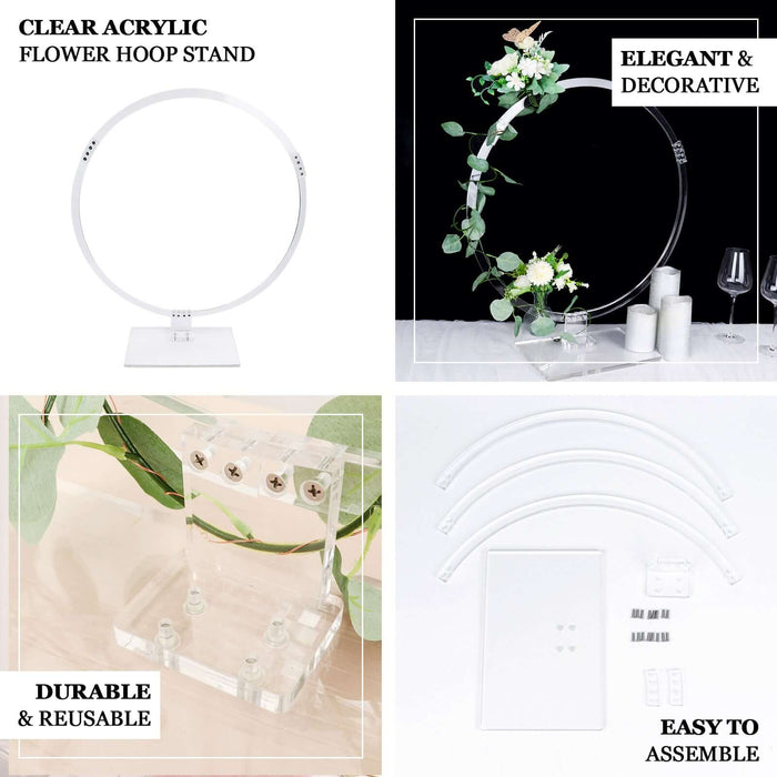 26" Clear Acrylic Table Wedding Arch Hoop Stand Centerpiece, Round Wreath Tabletop Decor