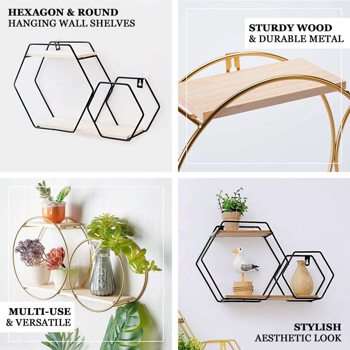 Gold 2-tier round floating shelf, decorative dessert display stand for wall.