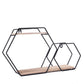 Black 2-tier hexagon floating shelf with geometric design.