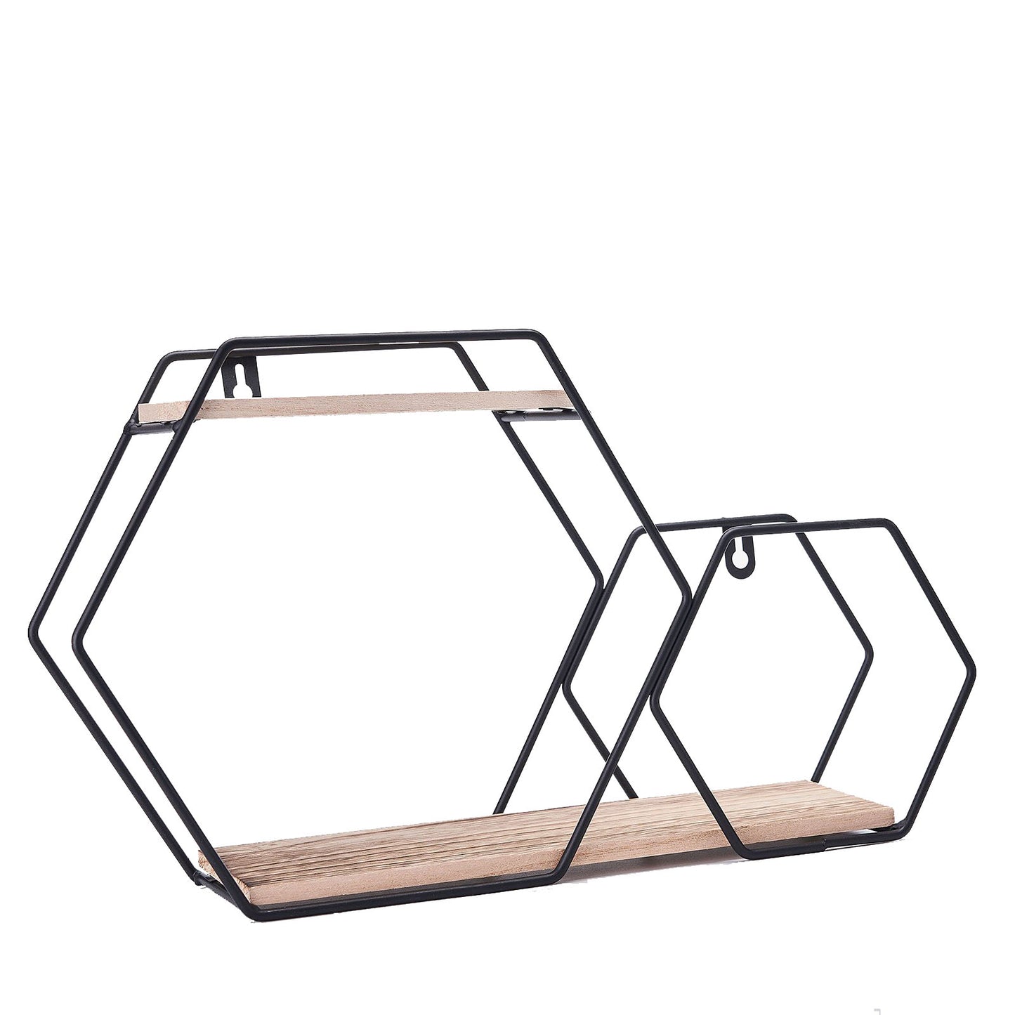 2-Tier Hexagon Floating Shelf, Dessert Display Stand With Black Double Geometric Design - 10"H x 17"L