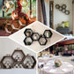 Whitewashed hexagon wood centerpiece, geometric terrarium, honeycomb storage shelf.