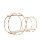 Gold 2-tier round floating shelf with double hoop design for dessert display.