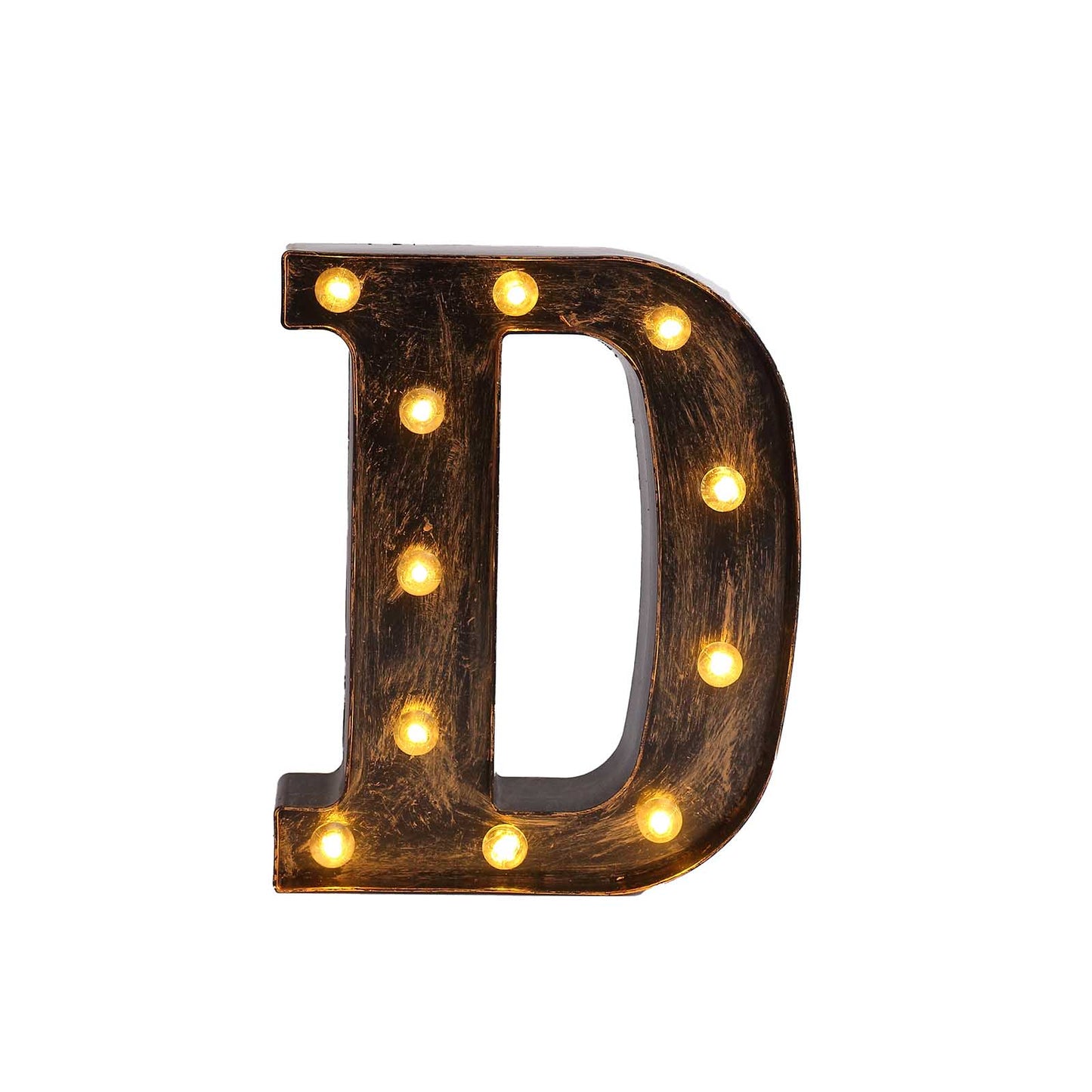 Antique Black Industrial Style LED Marquee Alphabet Letter Sign "D", 9" Vintage Style Light Up Letter