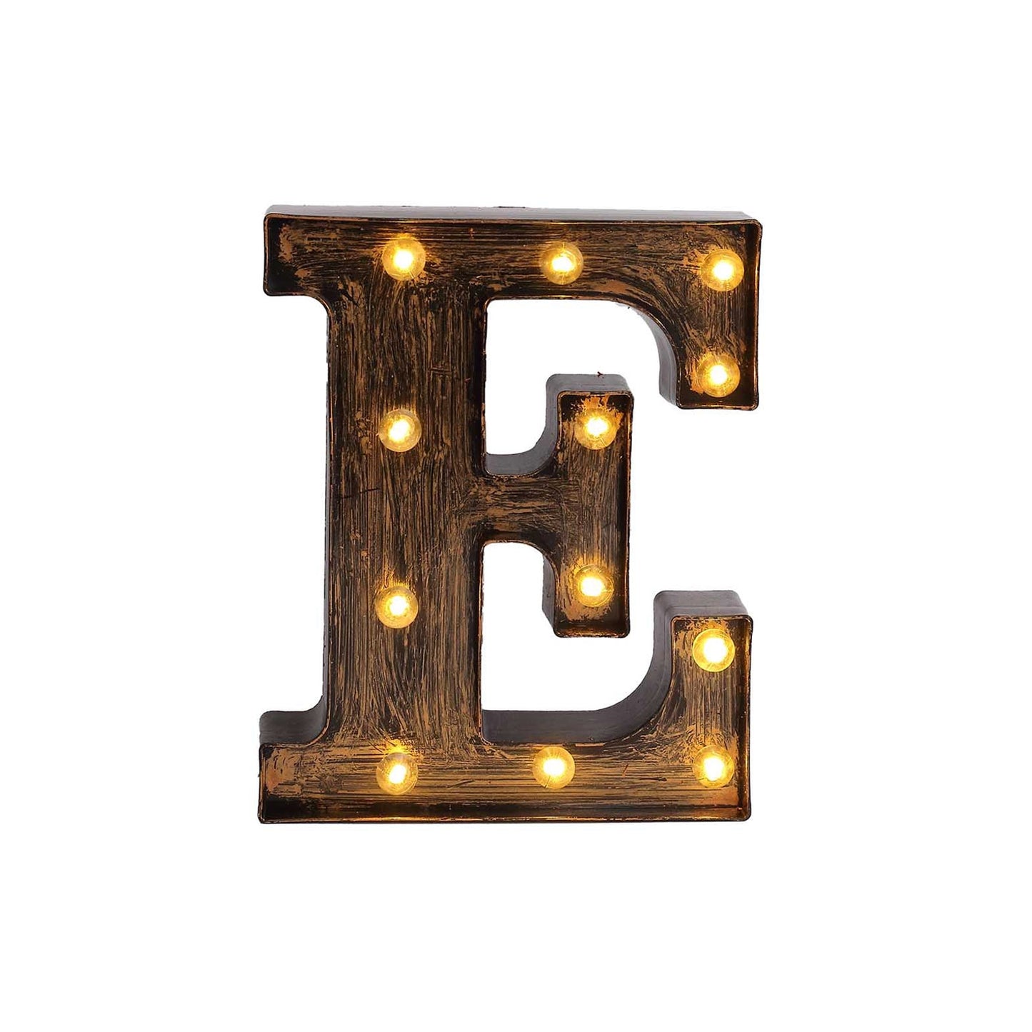 Antique Black Industrial Style LED Marquee Alphabet Letter Sign "E", 9" Vintage Style Light Up Letter