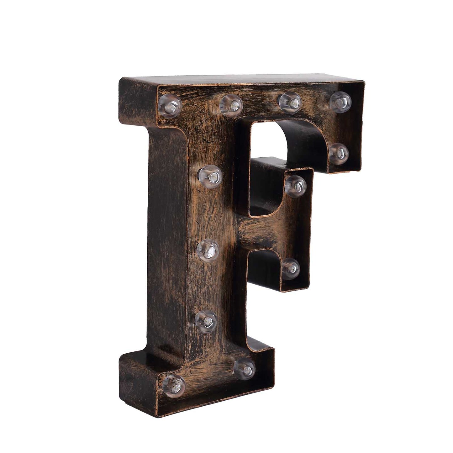 Antique Black Industrial Style LED Marquee Alphabet Letter Sign "F", 9" Vintage Style Light Up Letter