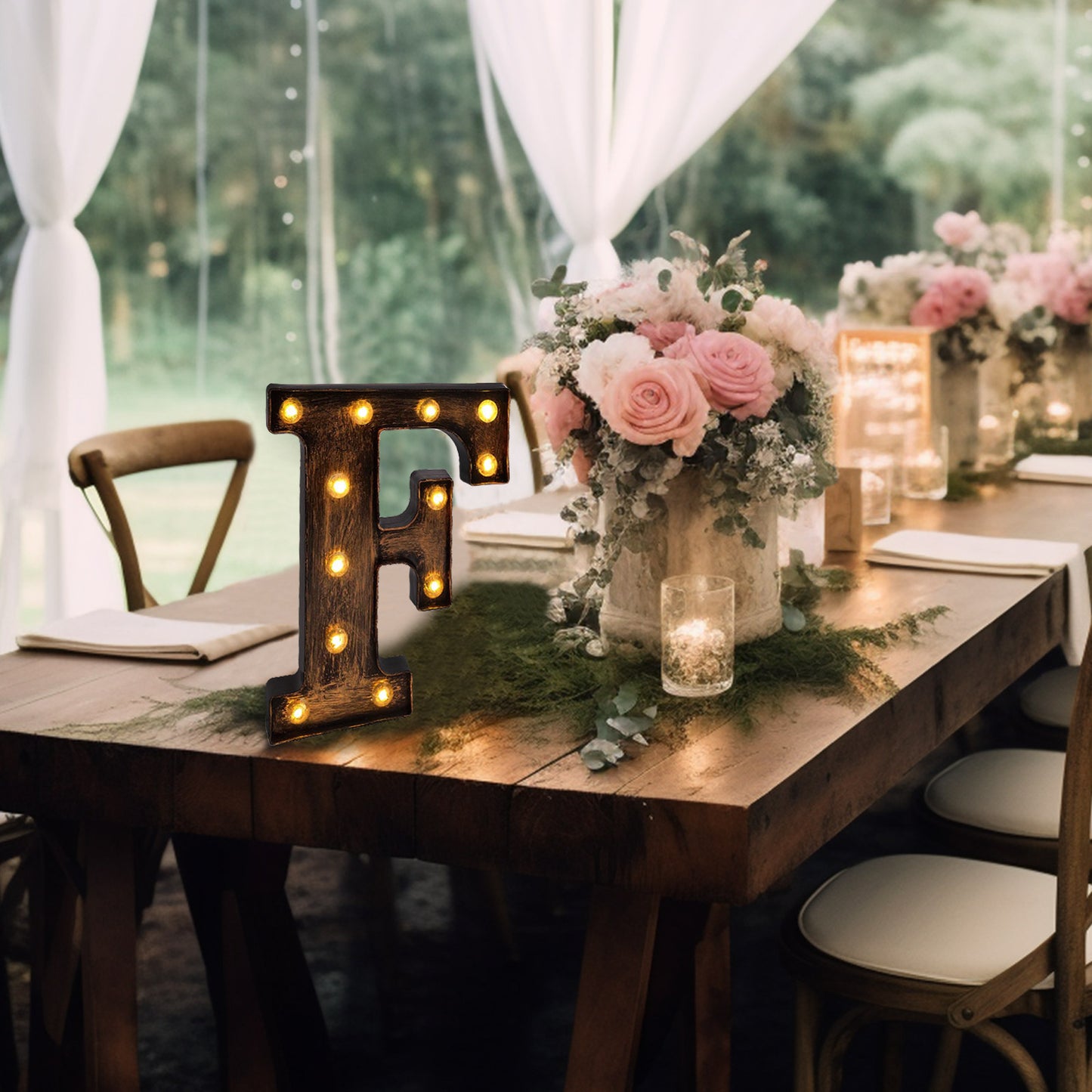 Antique Black Industrial Style LED Marquee Alphabet Letter Sign "F", 9" Vintage Style Light Up Letter