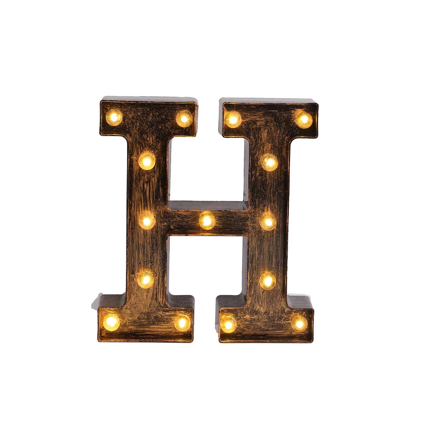 Antique Black Industrial Style LED Marquee Alphabet Letter Sign "H", 9" Vintage Style Light Up Letter