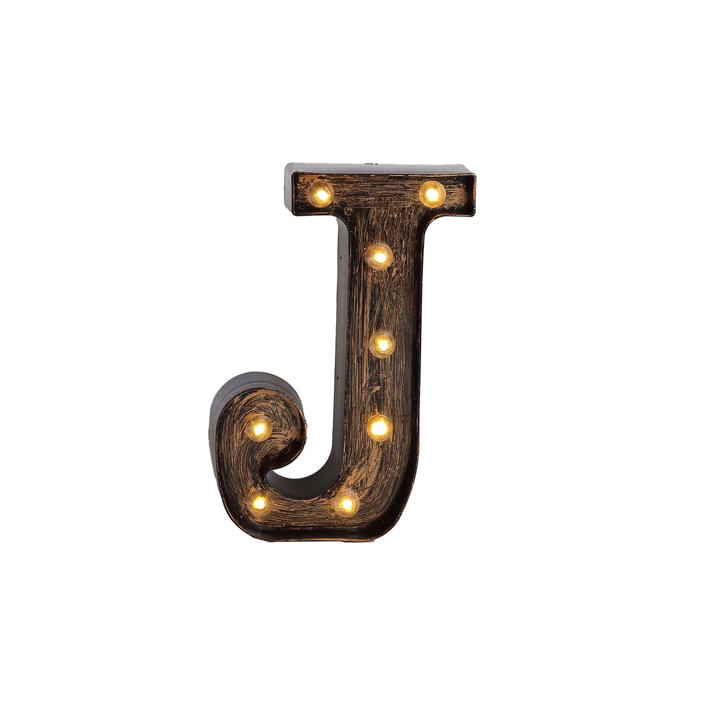 Antique Black Industrial Style LED Marquee Alphabet Letter Sign "J", 9" Vintage Style Light Up Letter