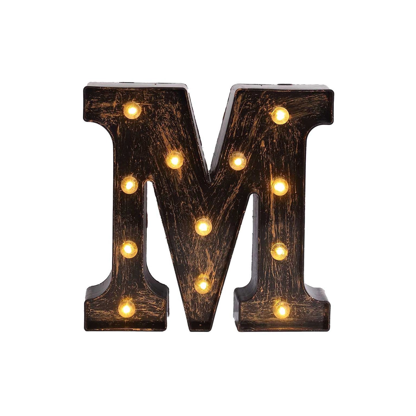 Antique Black Industrial Style LED Marquee Alphabet Letter Sign "M", 9" Vintage Style Light Up Letter