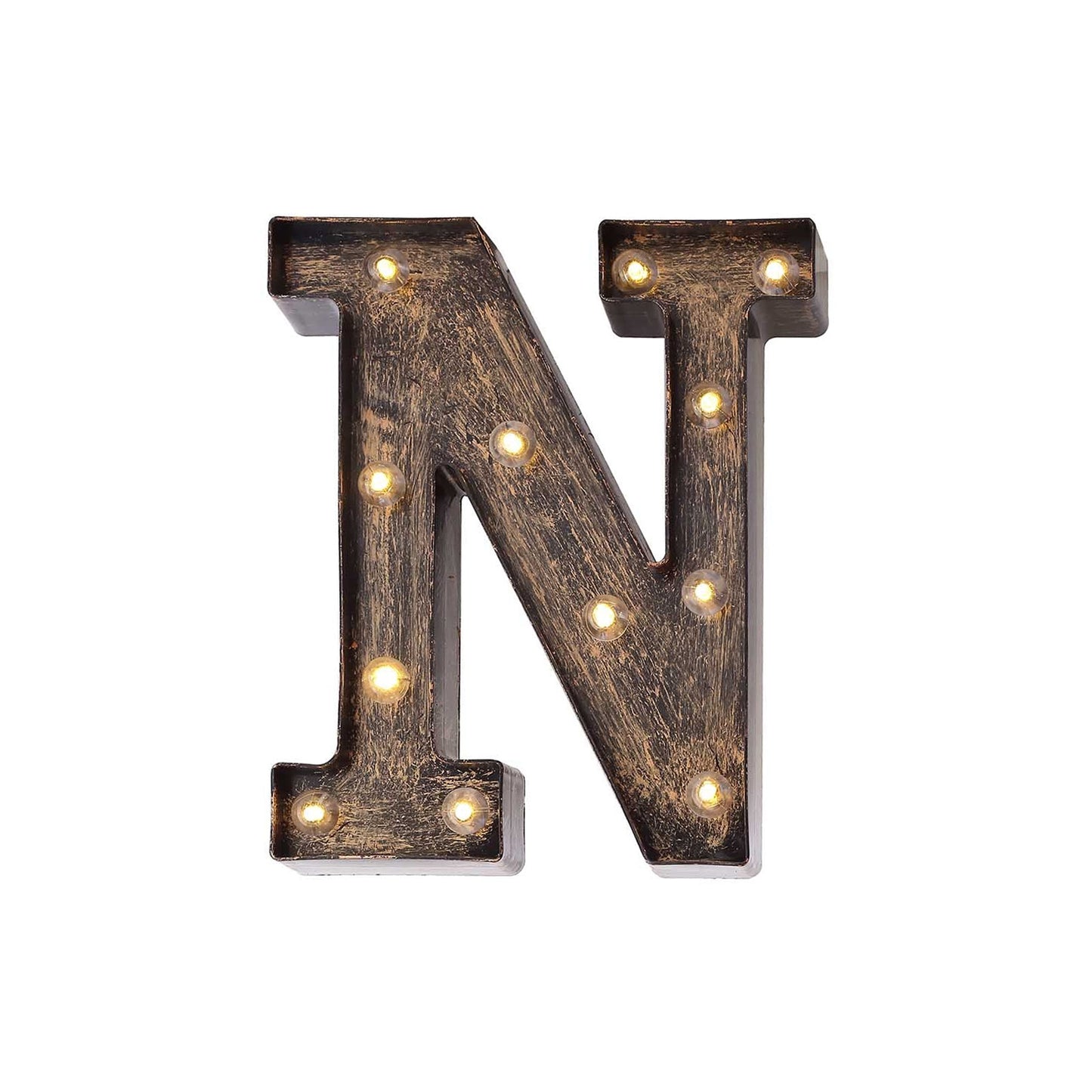 Antique Black Industrial Style LED Marquee Alphabet Letter Sign "N", 9" Vintage Style Light Up Letter