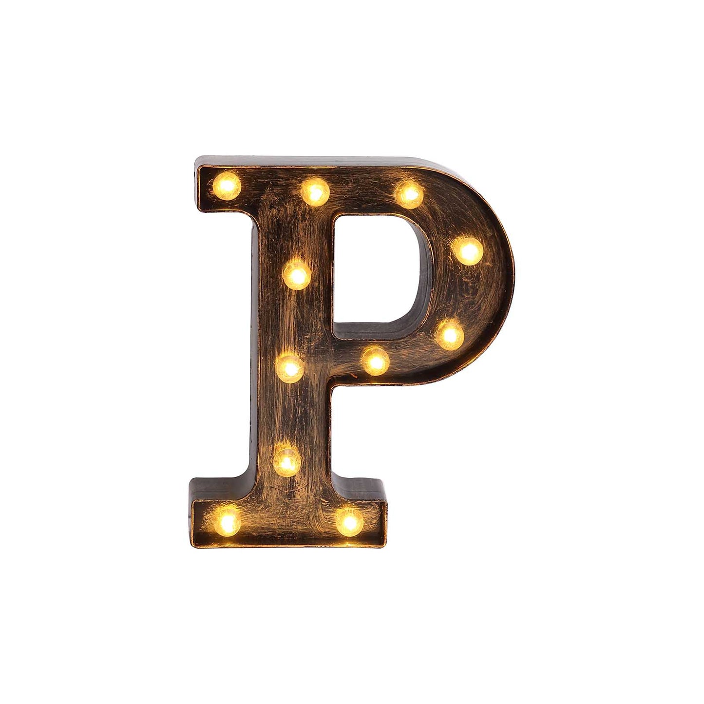 Antique Black Industrial Style LED Marquee Alphabet Letter Sign "P", 9" Vintage Style Light Up Letter