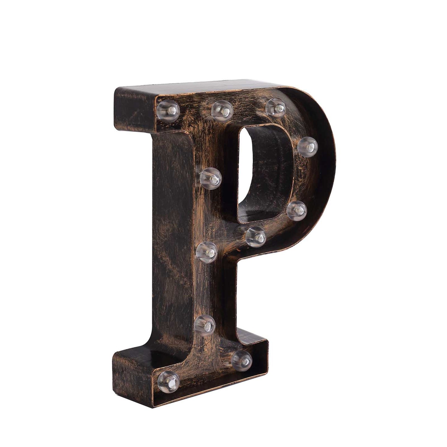 Antique Black Industrial Style LED Marquee Alphabet Letter Sign "P", 9" Vintage Style Light Up Letter