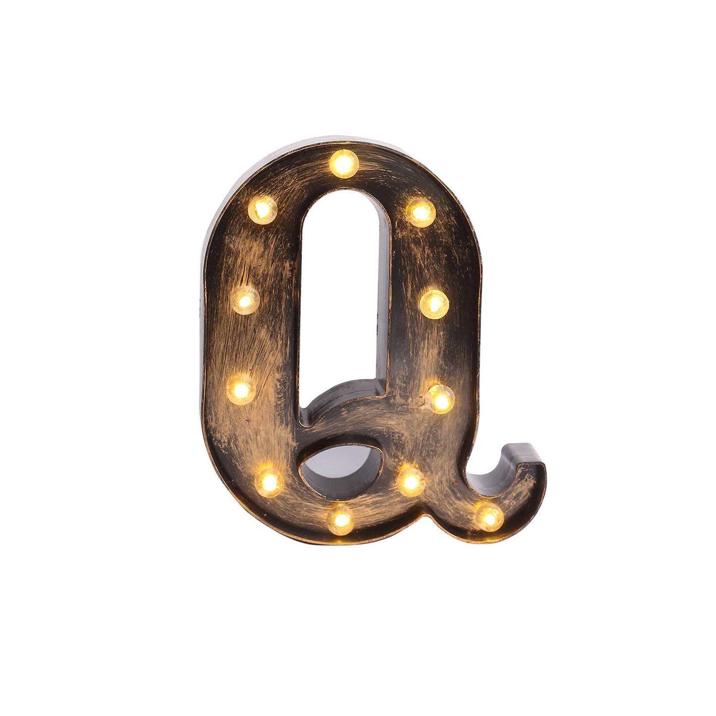 Antique Black Industrial Style LED Marquee Alphabet Letter Sign "Q", 9" Vintage Style Light Up Letter