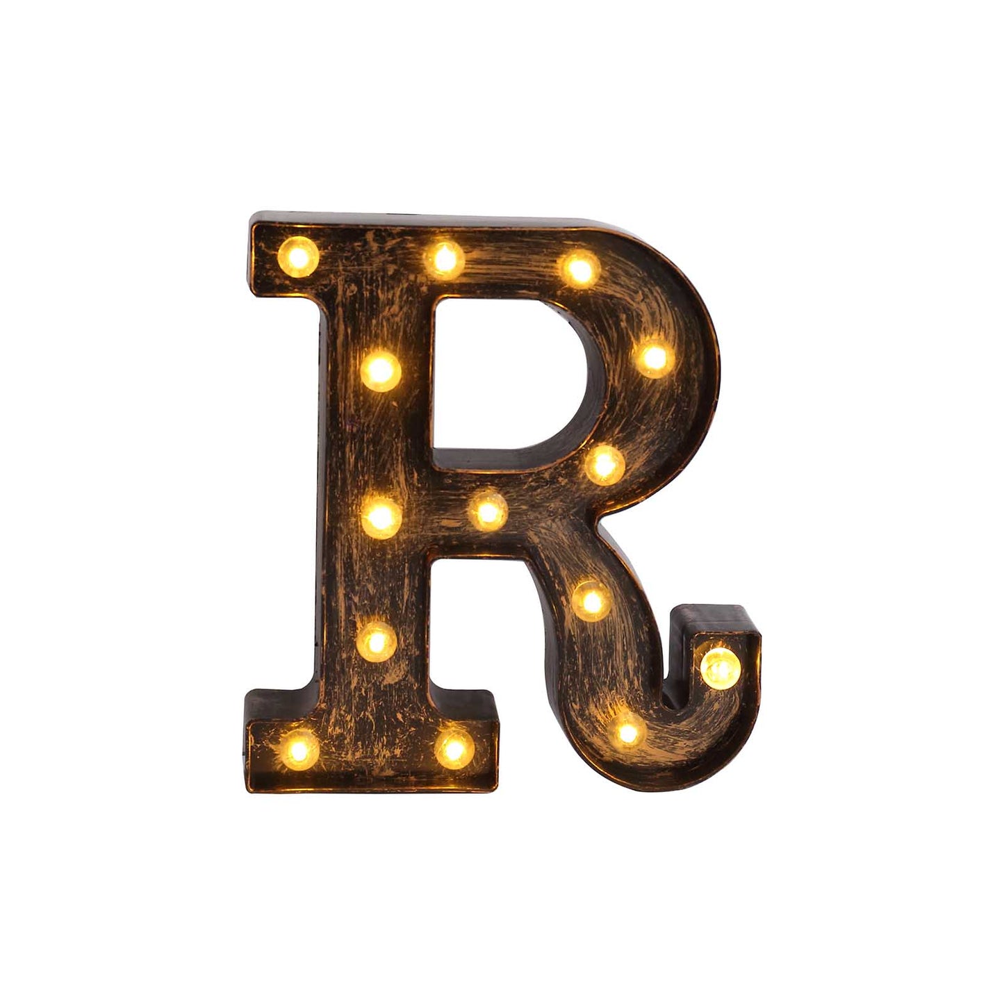 Antique Black Industrial Style LED Marquee Alphabet Letter Sign "R", 9" Vintage Style Light Up Letter