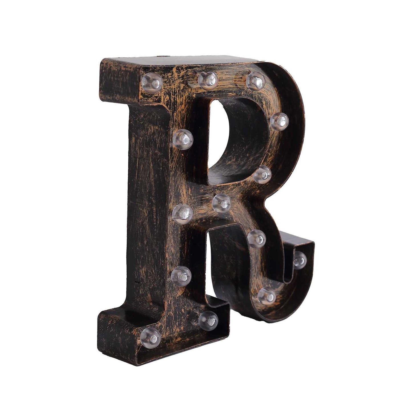 Antique Black Industrial Style LED Marquee Alphabet Letter Sign "R", 9" Vintage Style Light Up Letter