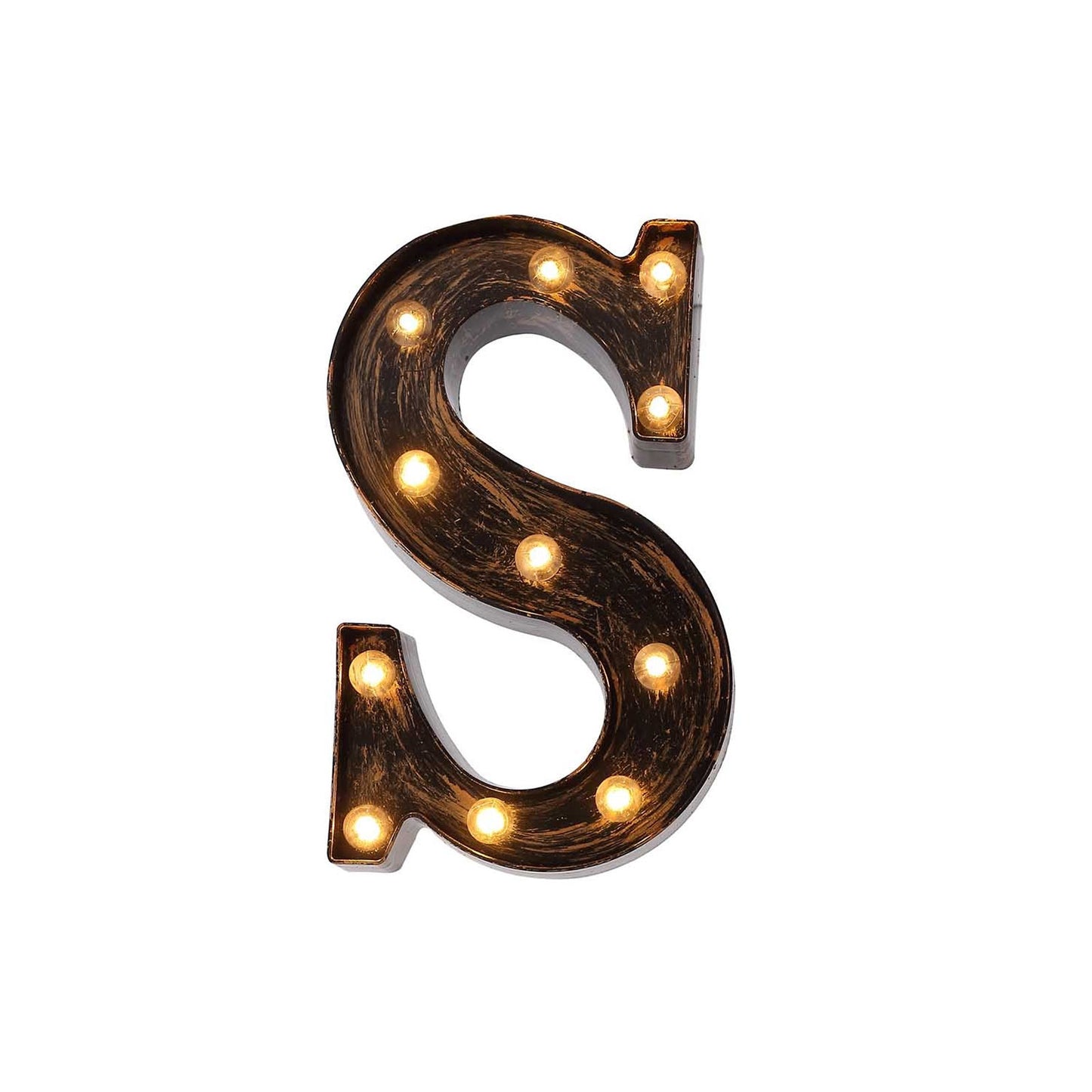 Antique Black Industrial Style LED Marquee Alphabet Letter Sign "S", 9" Vintage Style Light Up Letter