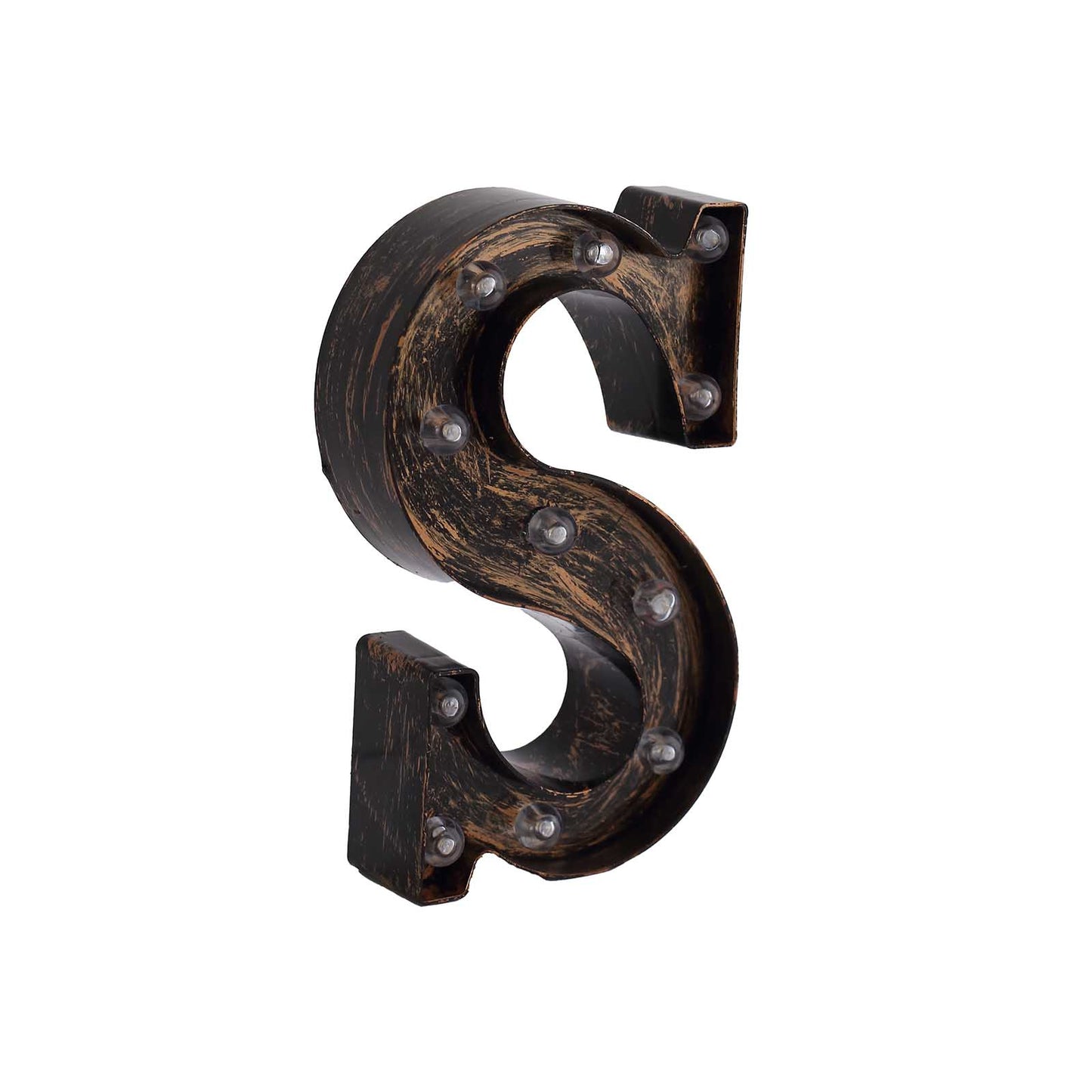 Antique Black Industrial Style LED Marquee Alphabet Letter Sign "S", 9" Vintage Style Light Up Letter