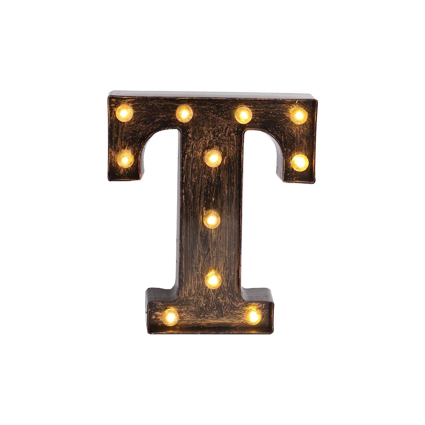 Antique Black Industrial Style LED Marquee Alphabet Letter Sign "T", 9" Vintage Style Light Up Letter