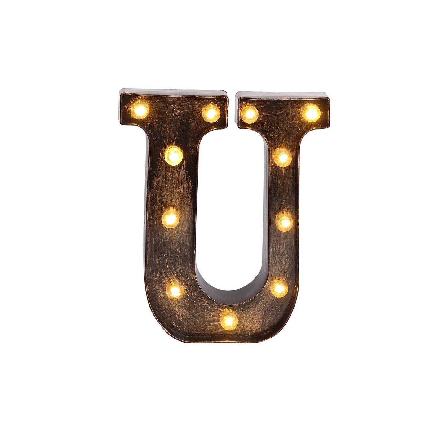 Antique Black Industrial Style LED Marquee Alphabet Letter Sign "U", 9" Vintage Style Light Up Letter