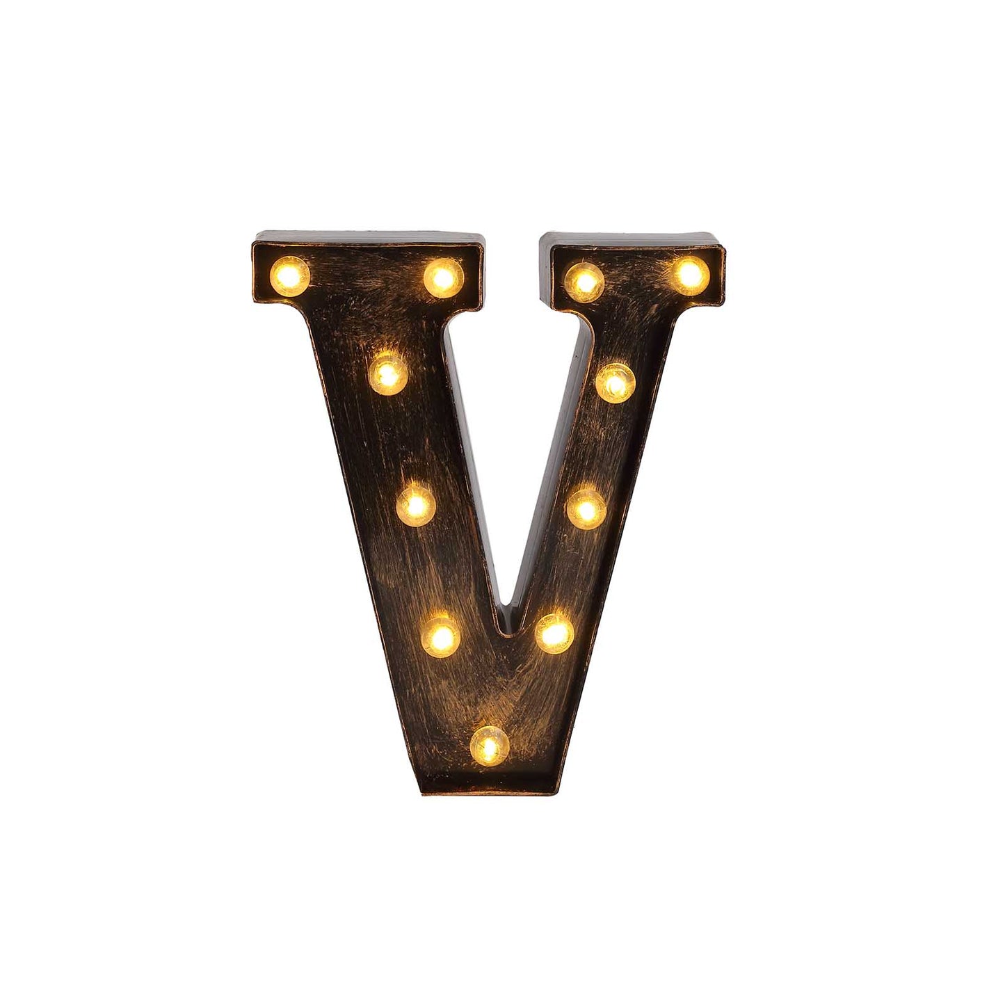 Antique Black Industrial Style LED Marquee Alphabet Letter Sign "V", 9" Vintage Style Light Up Letter