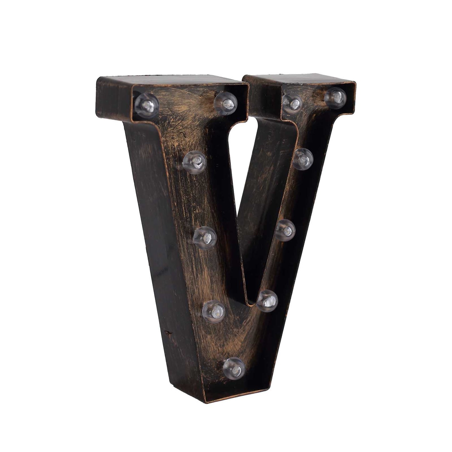 Antique Black Industrial Style LED Marquee Alphabet Letter Sign "V", 9" Vintage Style Light Up Letter