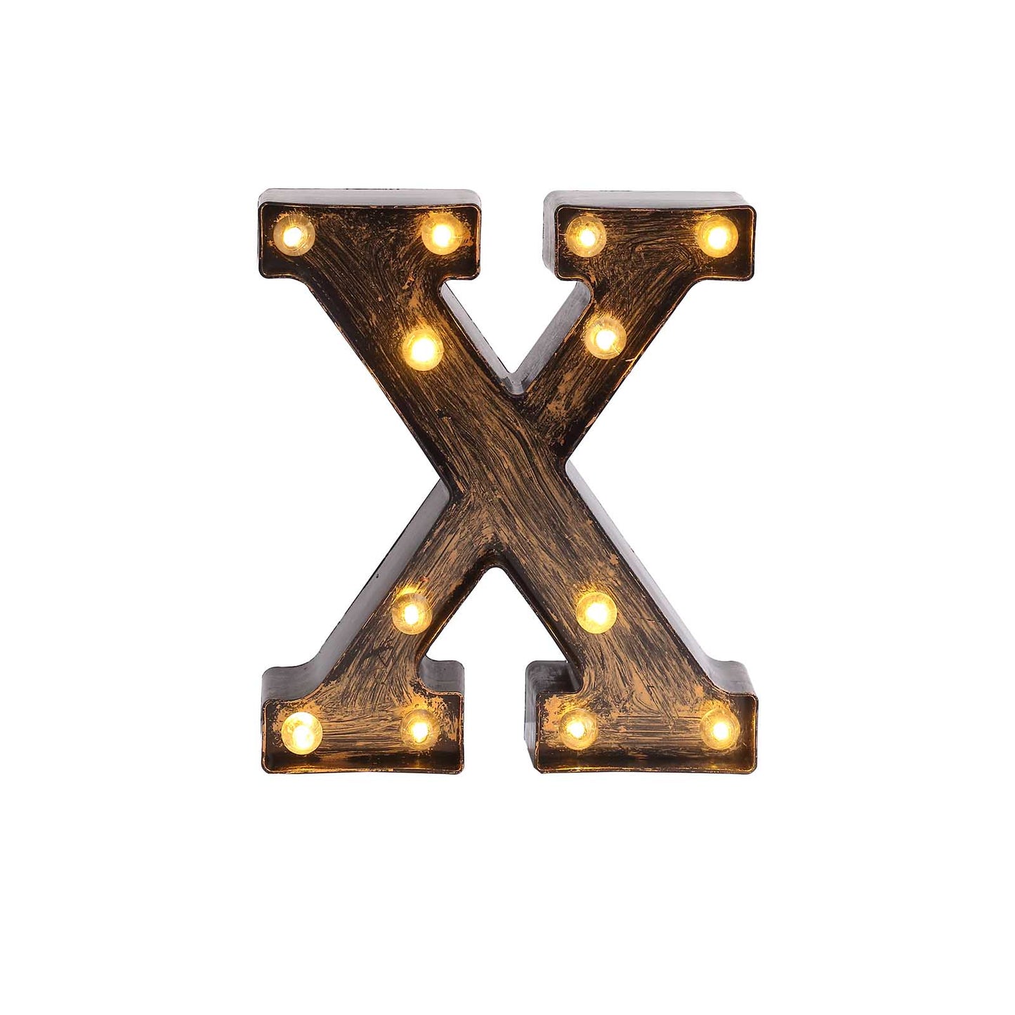 Antique Black Industrial Style LED Marquee Alphabet Letter Sign "X", 9" Vintage Style Light Up Letter