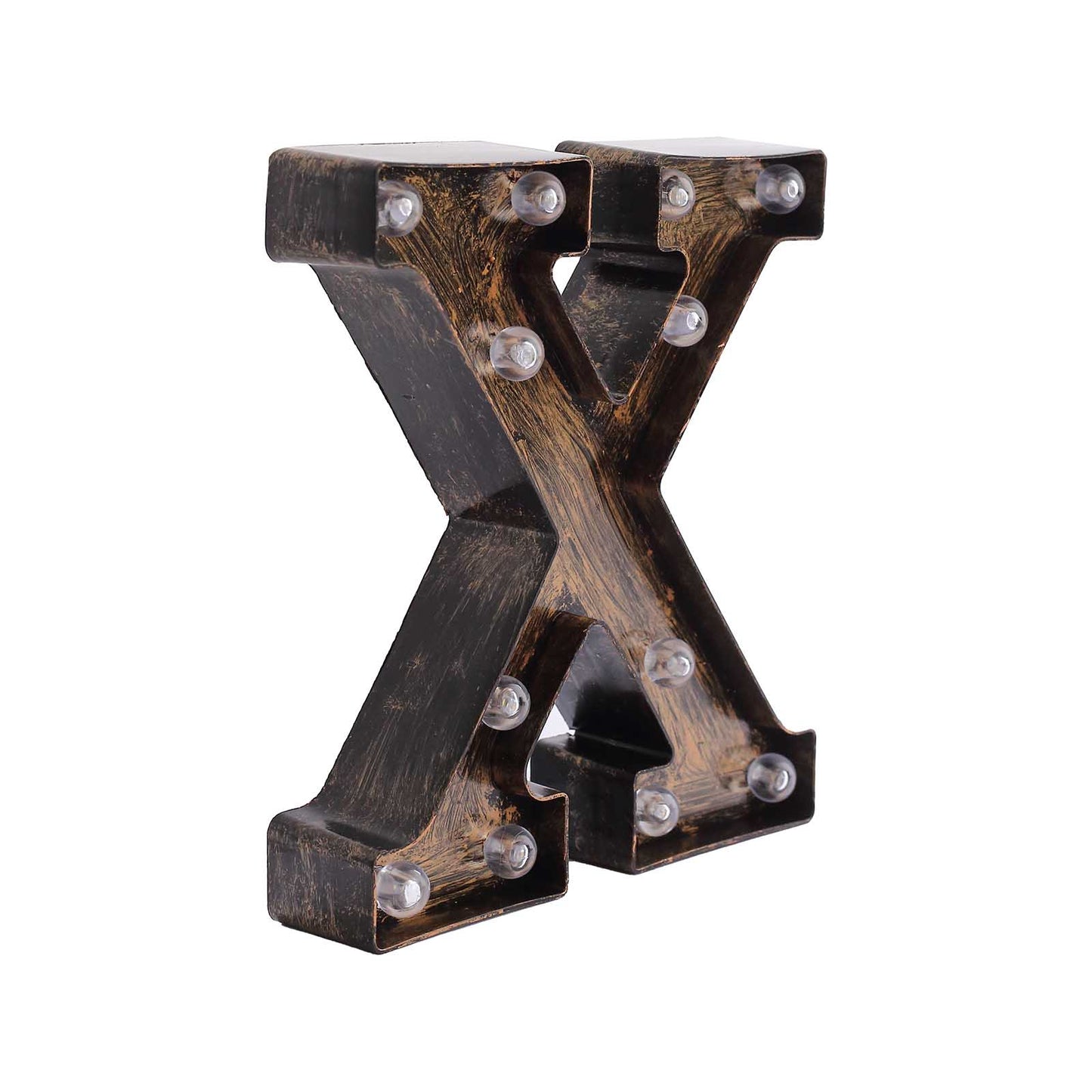 Antique Black Industrial Style LED Marquee Alphabet Letter Sign "X", 9" Vintage Style Light Up Letter