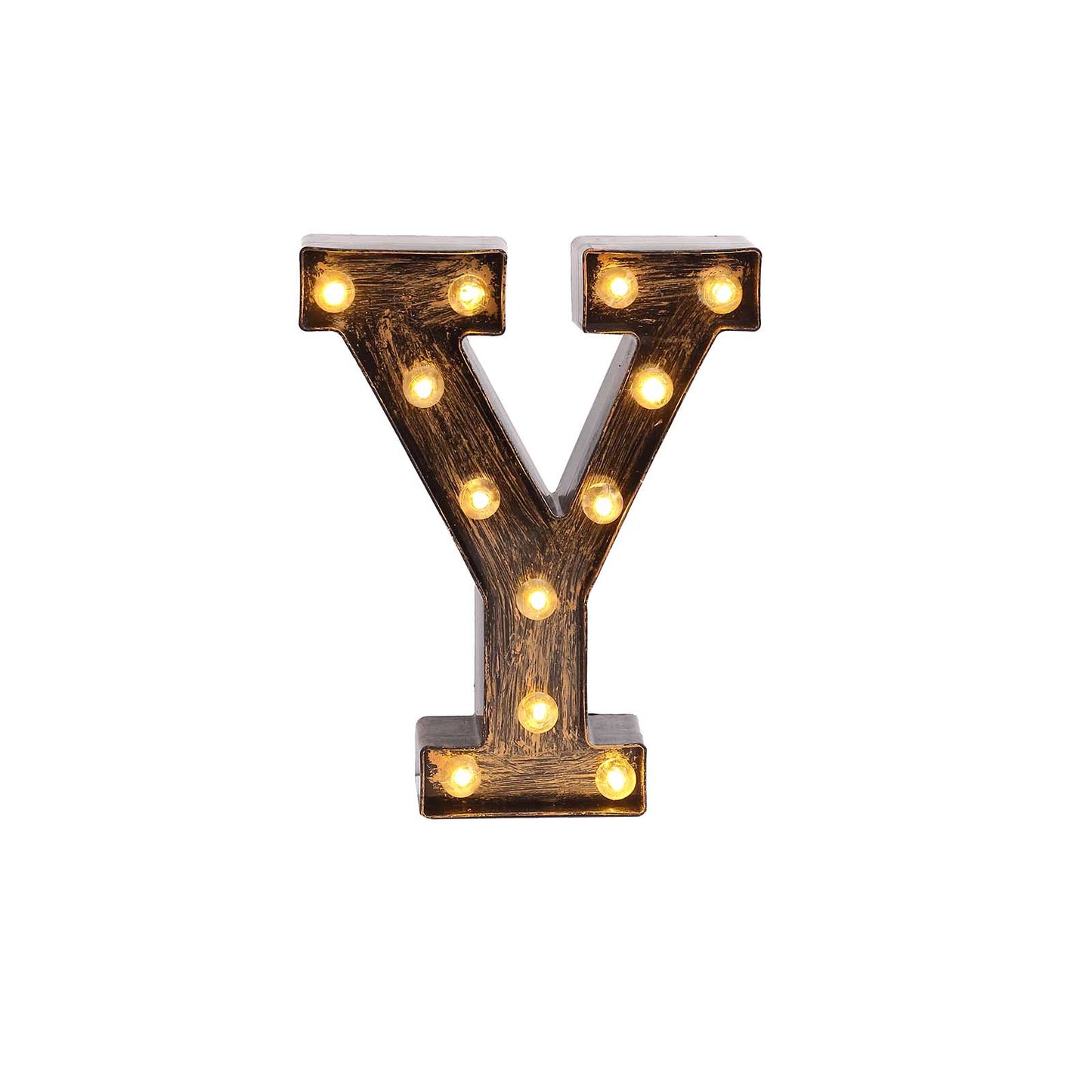 Antique Black Industrial Style LED Marquee Alphabet Letter Sign "Y", 9" Vintage Style Light Up Letter