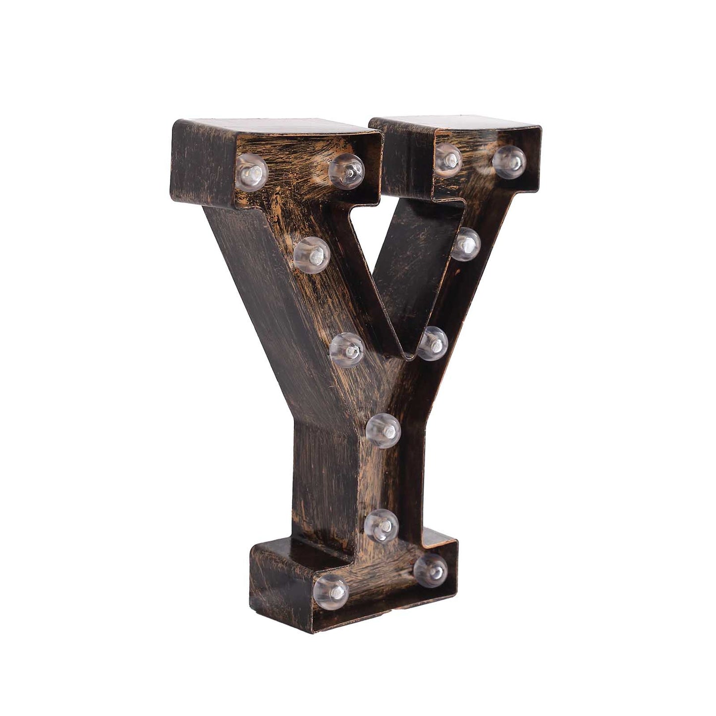 Antique Black Industrial Style LED Marquee Alphabet Letter Sign "Y", 9" Vintage Style Light Up Letter