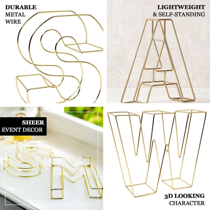 Gold 3D decorative wire letter centerpiece for weddings.
