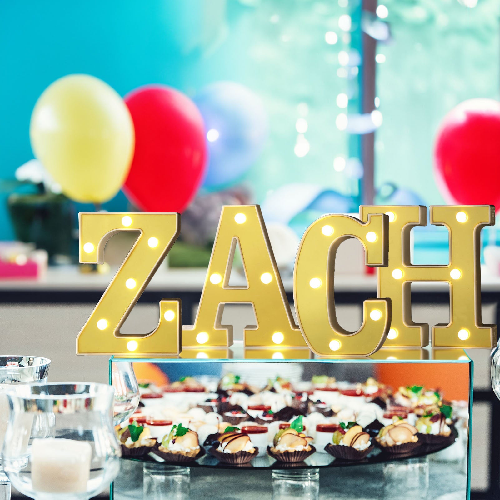 6" Gold 3D Marquee Letters - Warm White 7 LED Light Up Letters - Z