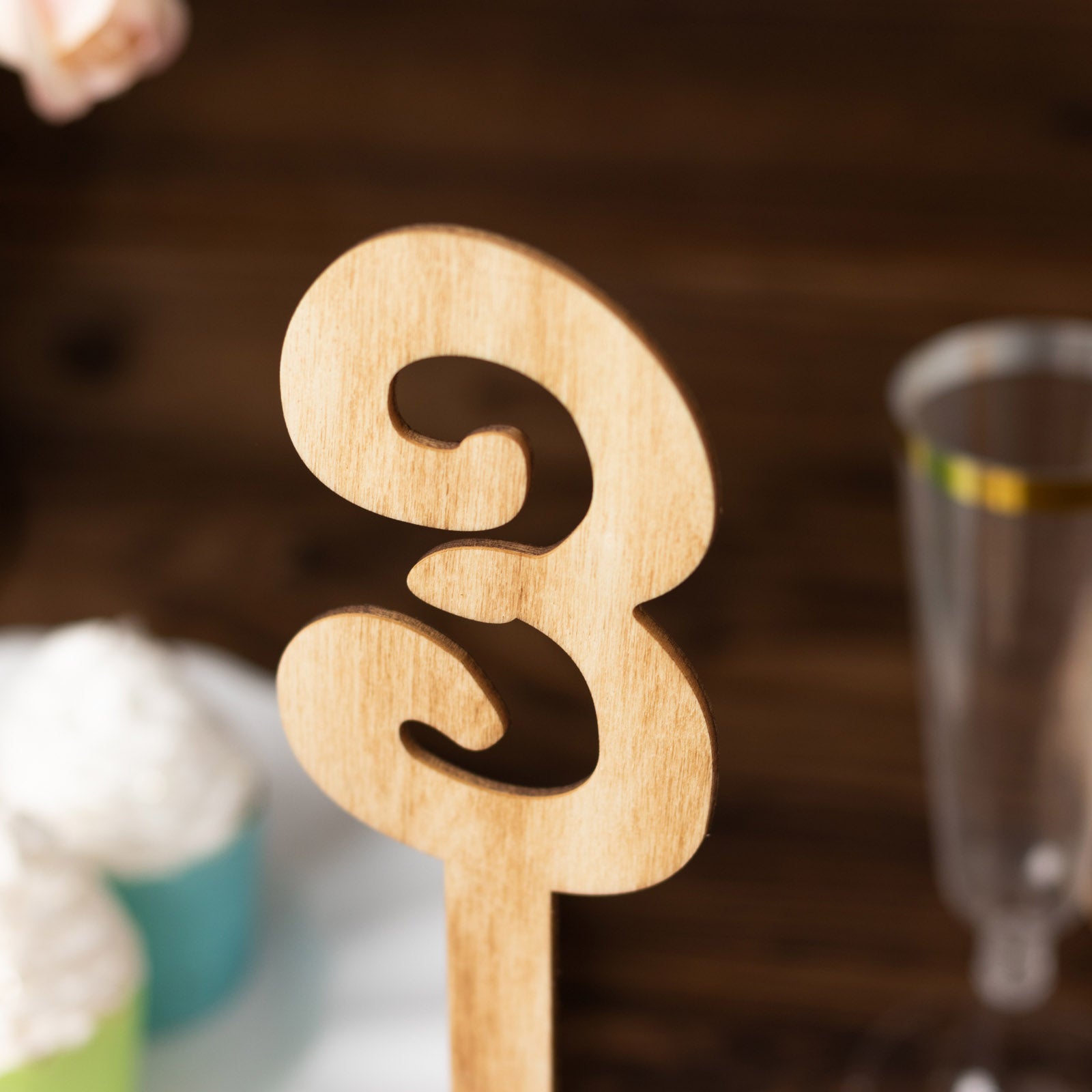 Natural wooden wedding table number sign, 11" tall, rustic style.