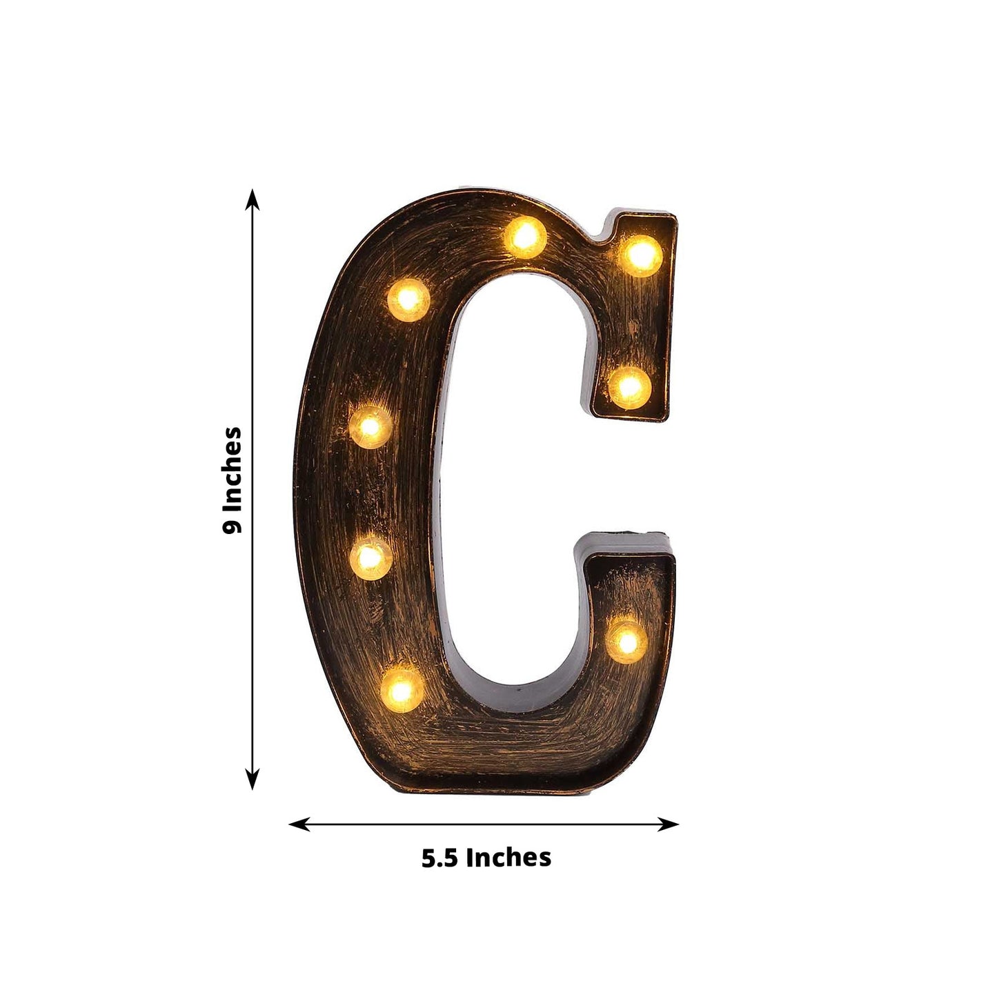 Antique Black Industrial Style LED Marquee Alphabet Letter Sign "C", 9" Vintage Style Light Up Letter