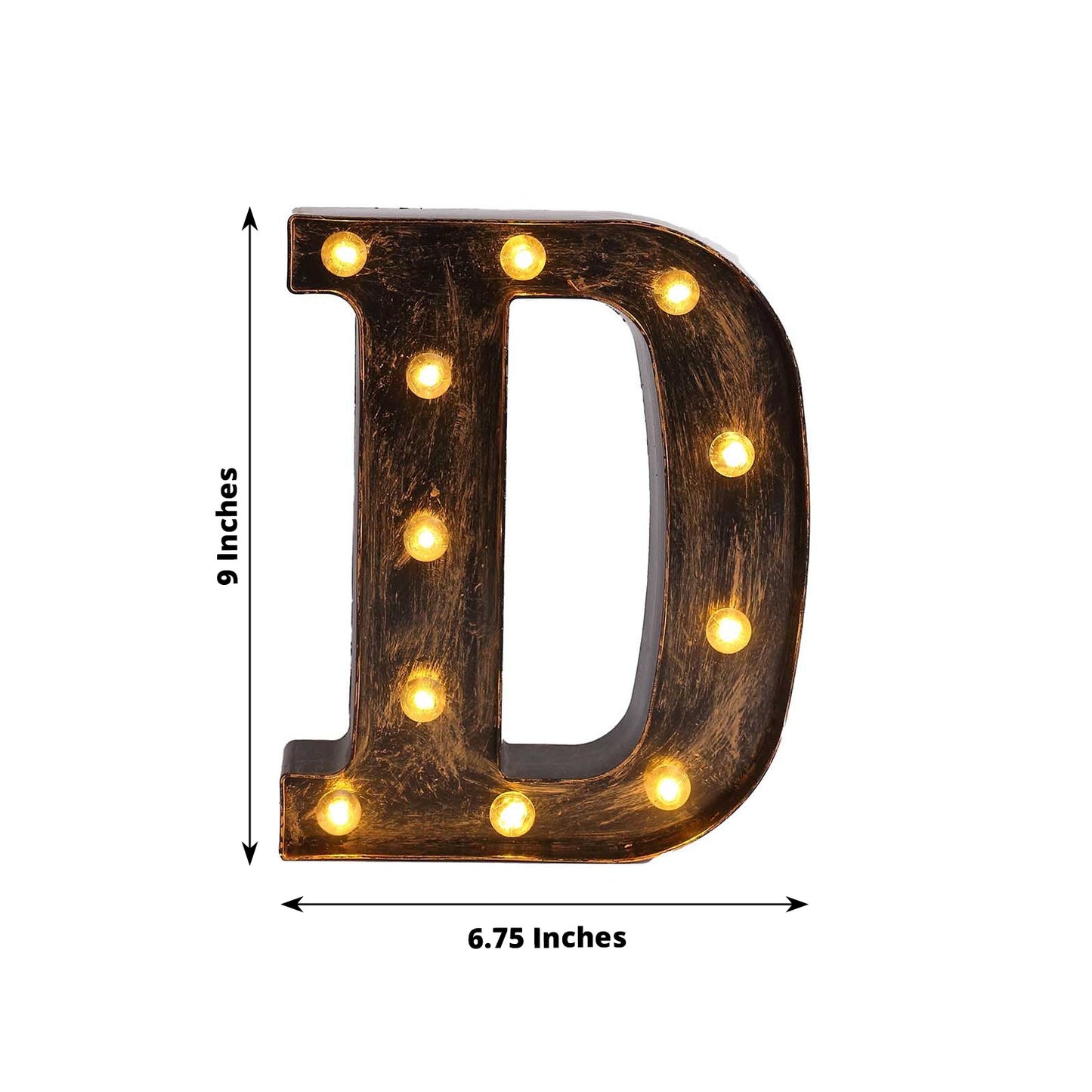 Antique Black Industrial Style LED Marquee Alphabet Letter Sign "D", 9" Vintage Style Light Up Letter