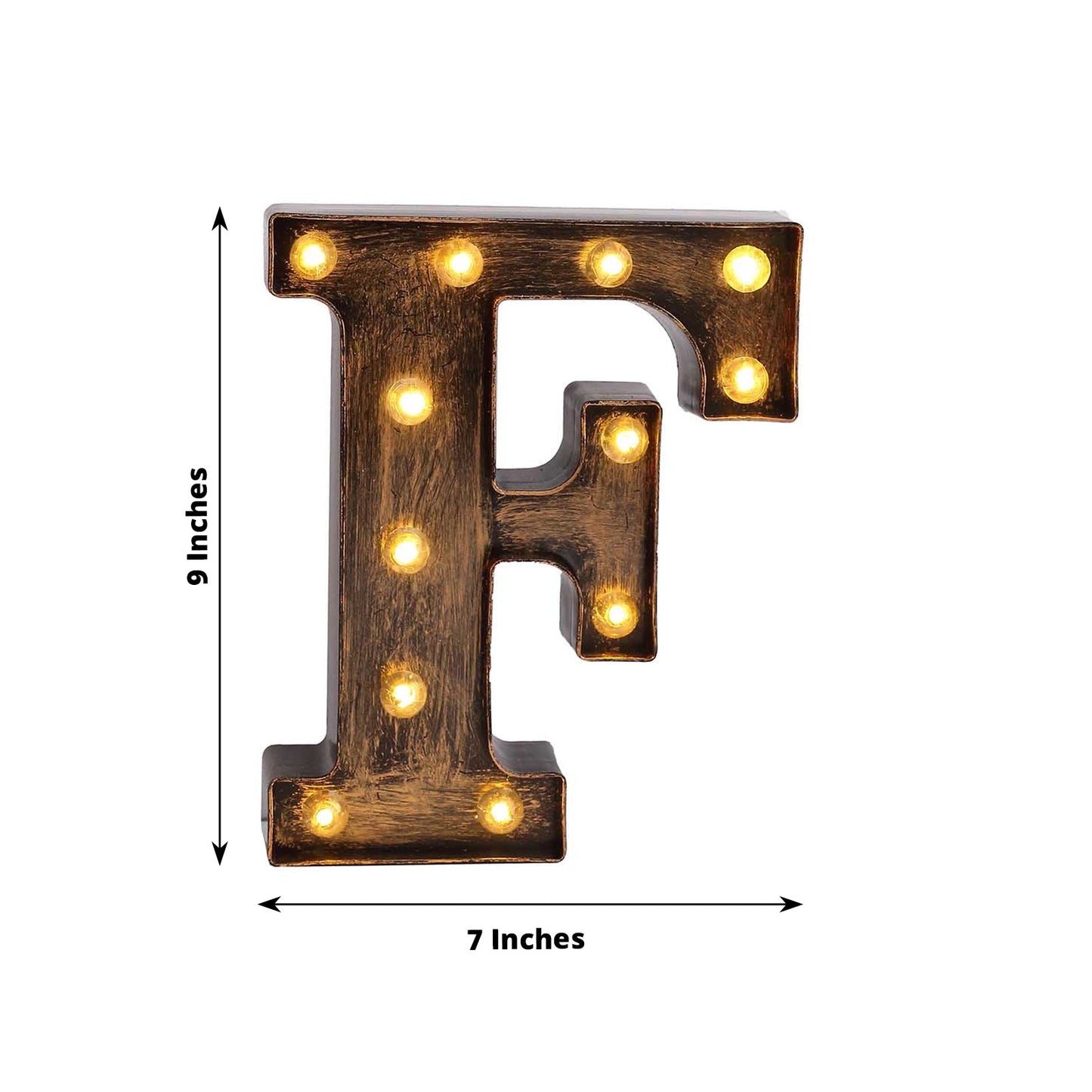 Antique Black Industrial Style LED Marquee Alphabet Letter Sign "F", 9" Vintage Style Light Up Letter