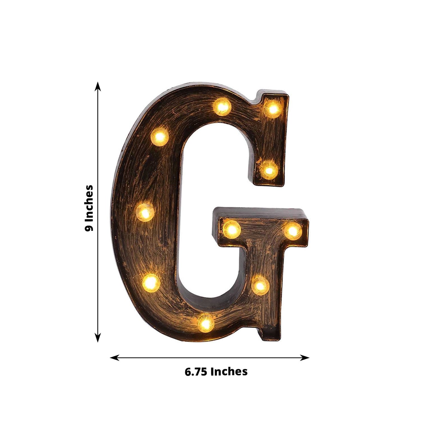 Antique Black Industrial Style LED Marquee Alphabet Letter Sign "G", 9" Vintage Style Light Up Letter