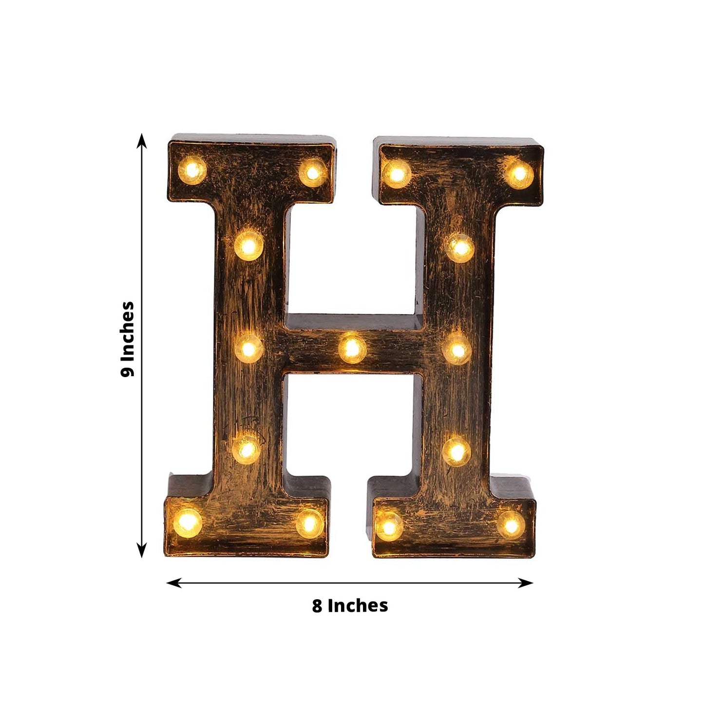 Antique Black Industrial Style LED Marquee Alphabet Letter Sign "H", 9" Vintage Style Light Up Letter