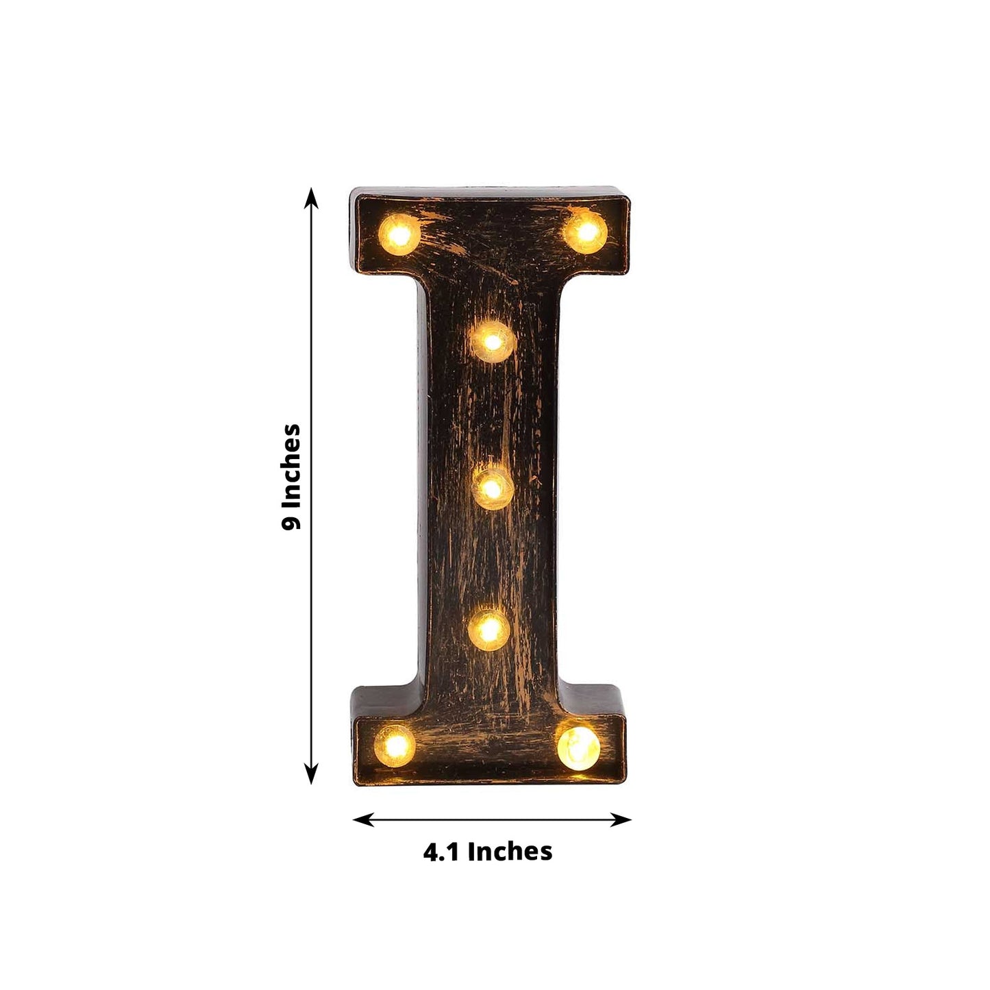 Antique Black Industrial Style LED Marquee Alphabet Letter Sign "I", 9" Vintage Style Light Up Letter