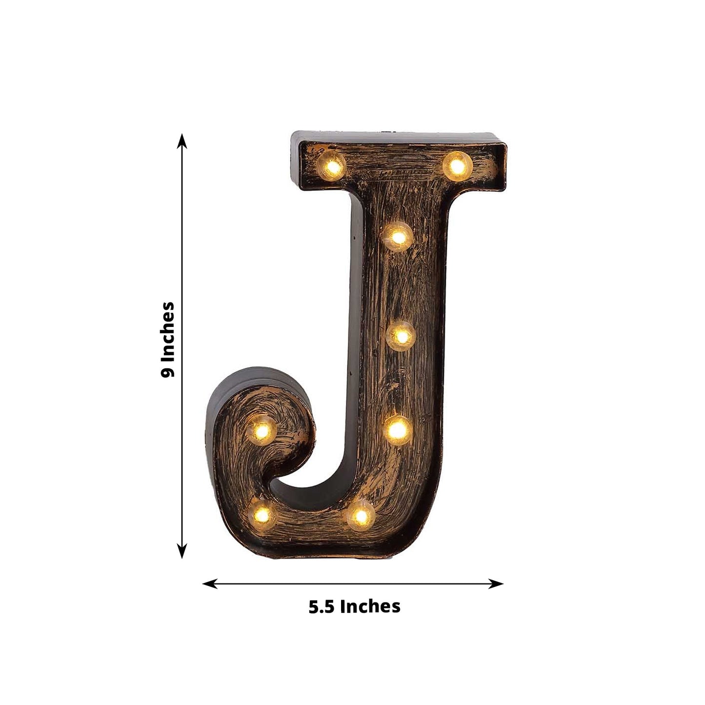 Antique Black Industrial Style LED Marquee Alphabet Letter Sign "J", 9" Vintage Style Light Up Letter