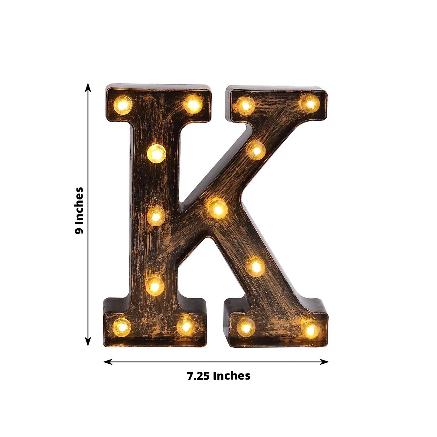 Antique Black Industrial Style LED Marquee Alphabet Letter Sign "K", 9" Vintage Style Light Up Letter