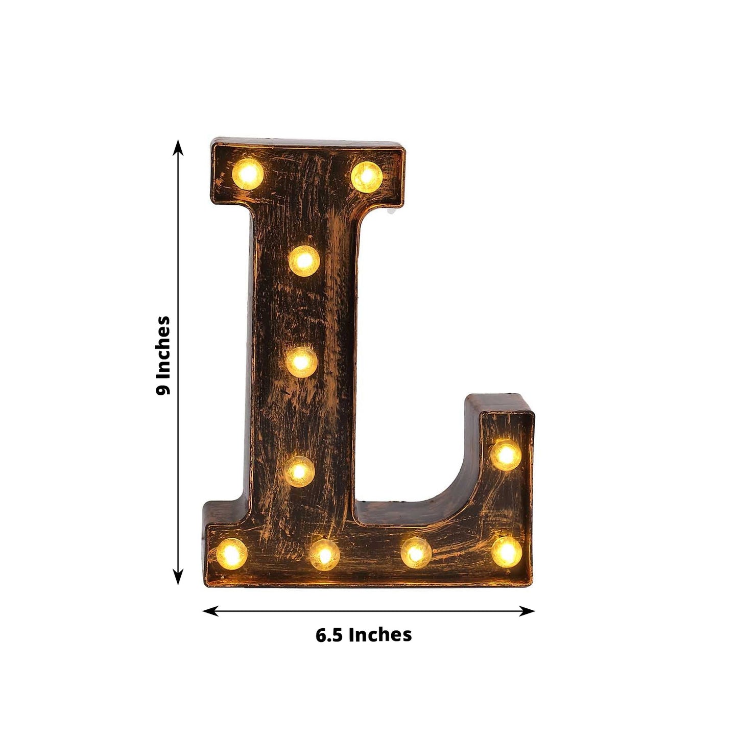 Antique Black Industrial Style LED Marquee Alphabet Letter Sign "L", 9" Vintage Style Light Up Letter