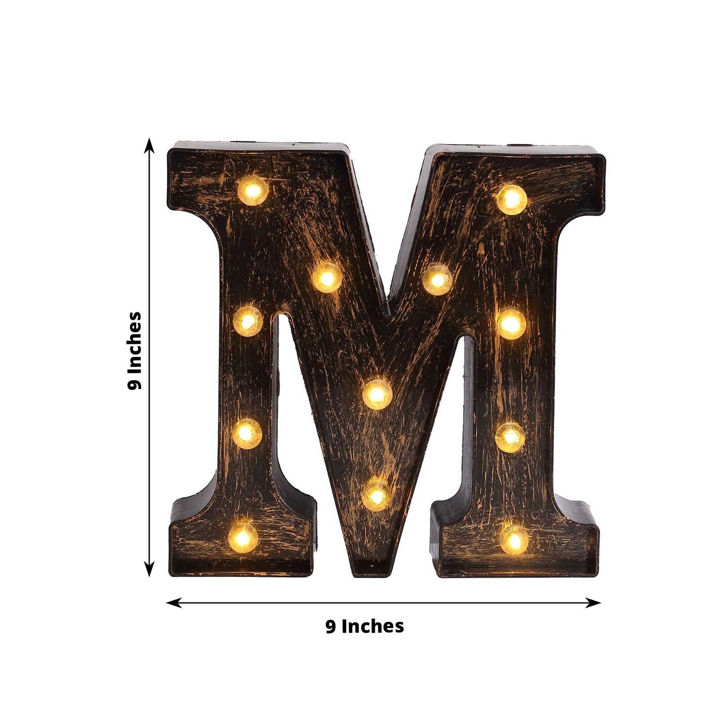 Antique Black Industrial Style LED Marquee Alphabet Letter Sign "M", 9" Vintage Style Light Up Letter