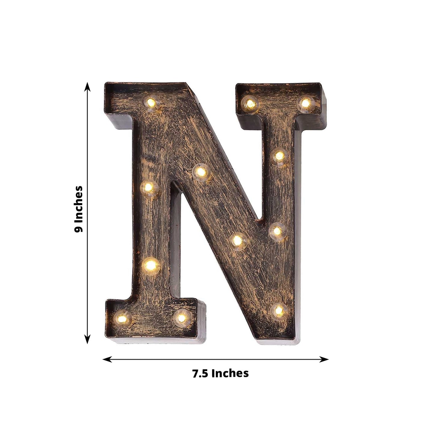 Antique Black Industrial Style LED Marquee Alphabet Letter Sign "N", 9" Vintage Style Light Up Letter