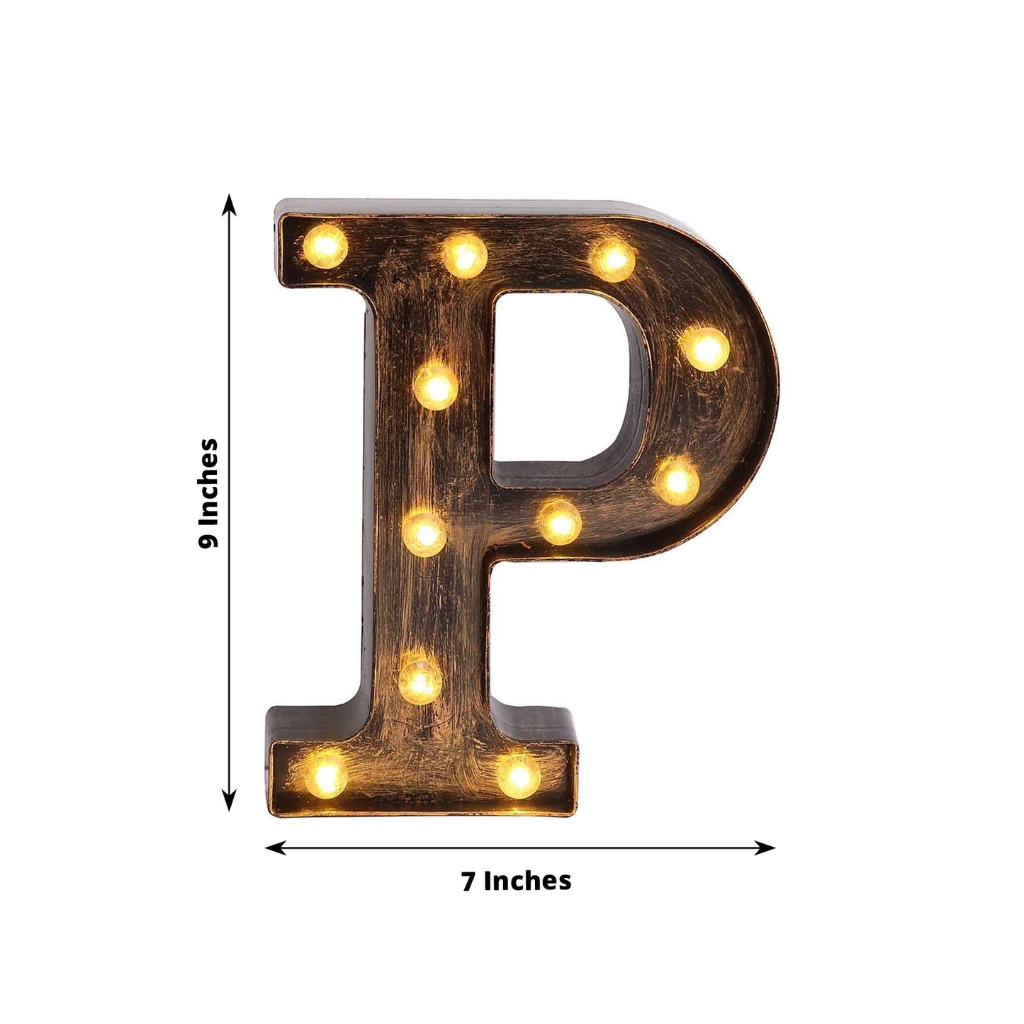 Antique Black Industrial Style LED Marquee Alphabet Letter Sign "P", 9" Vintage Style Light Up Letter